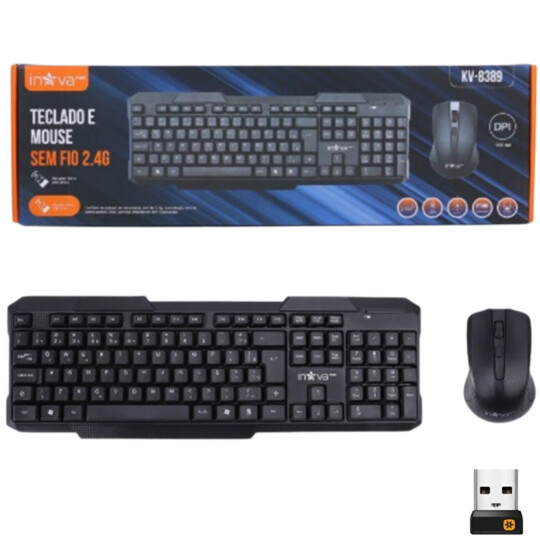 Kit Teclado e Mouse sem Fio Wireless 2.4 GHz Padrão ABNT2 Inova - KV-8389