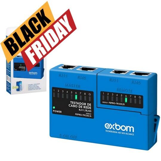 Mini Testador De Cabo de Rede RJ45/RJ11 Portatil Exbom FEPRO-TR220