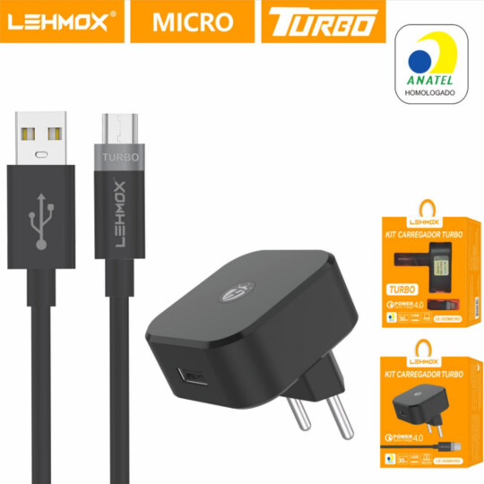 Carregador de Celular Turbo 4.0 Cabo V8 com Anatel Lehmox - LE-353 MICRO