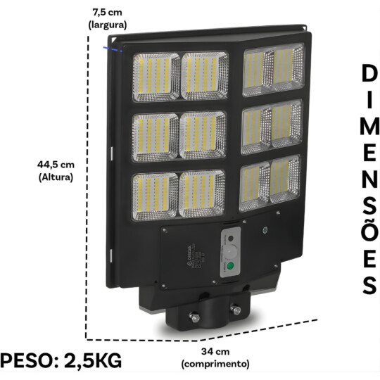 Luminaria Solar Para iluminaçâo Publica Prova Da Agua 600w Estrutura Preto