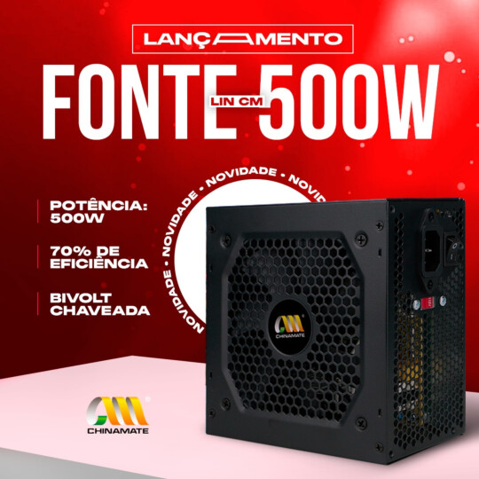 Fonte ATX Gamer 500W Bivolt Manual sem Cabo de Energia EVOLUT - CM500/LYN