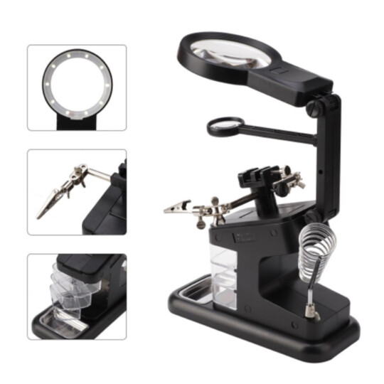 Lupa Terceira Mão Com Suporte e Iluminação de Led para Aplicação de Solda Exbom - KLTE-803