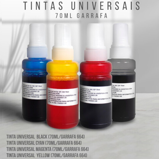 Refil Tinta Universal Amarela para HP/Epson Garrafa 70ml EVOLUT - ET664 AMARELA