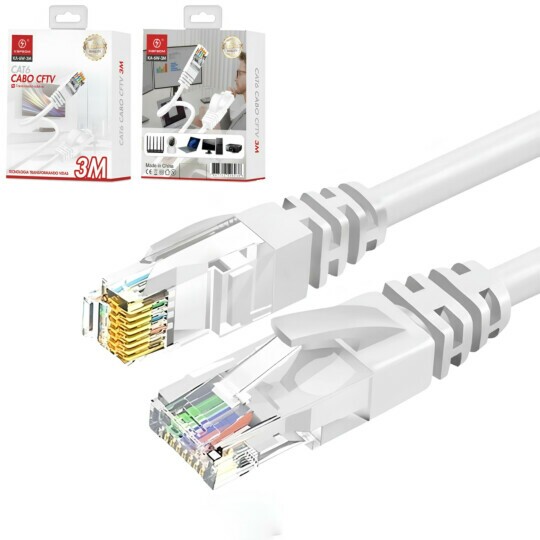 Cabo de Rede CAT6 Alta Velocidade 1000Mbps 3 Metros KA-6W-3M