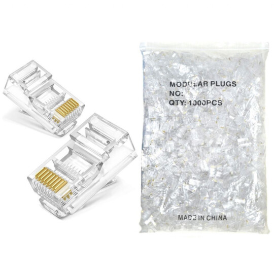 1000 Unidades Conector RJ45 CAT5e 8p8c para Ethernet Banhado a Ouro Exbom - CONT-RJ45P1K