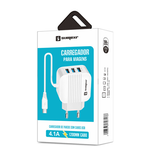 Carregador Usb para V8 com 3 Entradas Usb 4.1A Sumexr - SX-T8-V8