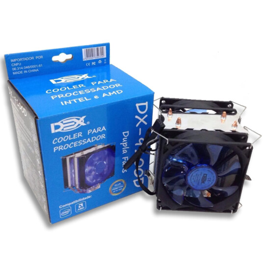 Cooler Fan Duplo Azul 100mm para Processador Intel e Amd Dex - DX-9100D