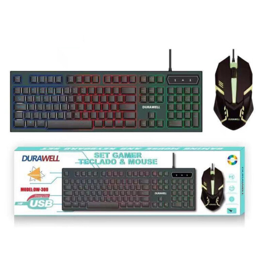 Kit Teclado Mouse Gamer Led Semi-mecânico ABNT2 USB Durawell - DW-300