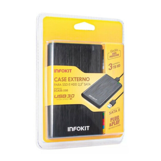 CAIXA FECHADA 100 Unidades Case para HD 2.5 Sata II USB 3.0 Fast 5GBPS Apoio UASP 3TB EXBOM - ECASE-330