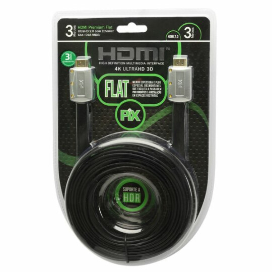 Cabo Hdmi Flat Desmontavel 2.0 4K Hdr 19P 3 Metros Chipsce - 018-9803