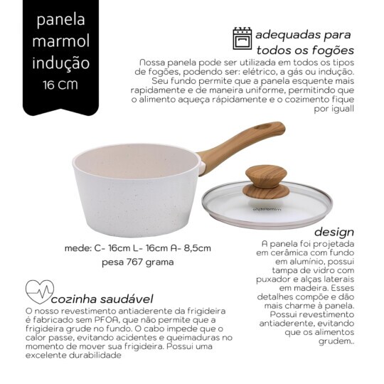 Panela Indução Cerâmica Style Cook Mármol 16cm Mimo Style