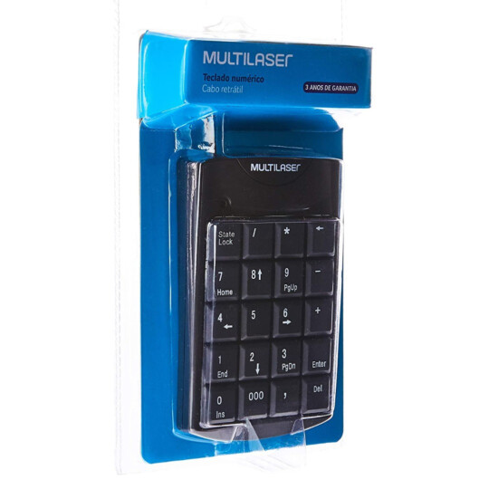 Teclado Numérico Com Fio Retratil Multilaser Usb 20 Teclas Preto - TC230