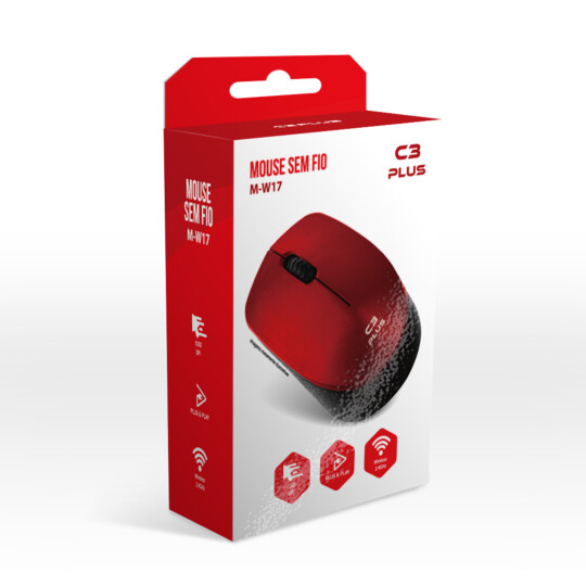 Mouse Sem Fio Wireless Vermelho C3Tech - M-W17RD