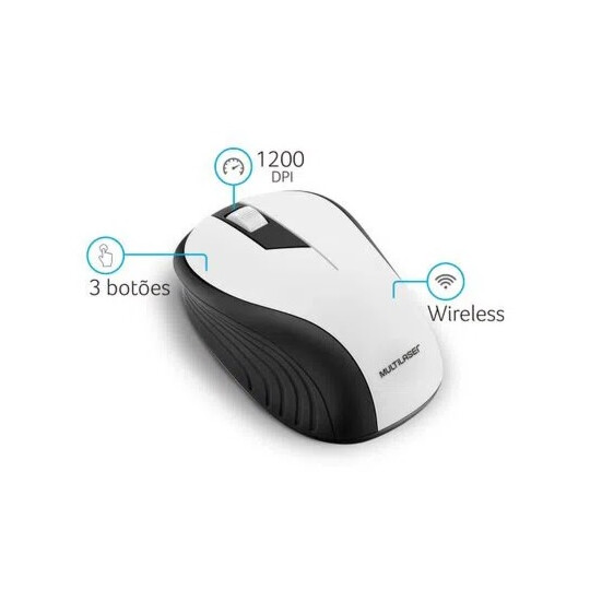 Mouse Sem Fio Wireless 2.4ghz Usb Preto/Branco Multilaser - MO216