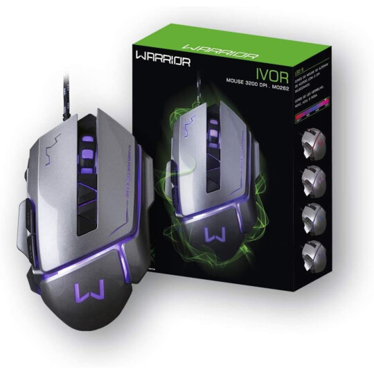 Mouse Gamer Usb Led Warrior Ivor 3200 dpi com 7 Botões - Grafite Multilaser - MO262