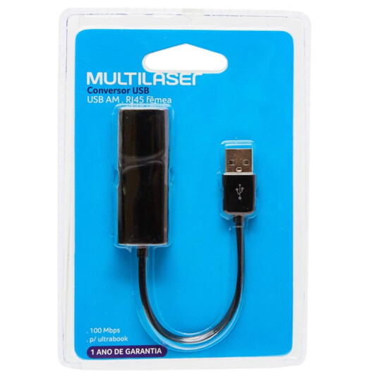 Cabo Adaptador de Rede Ethernet Usb 2.0 Macho x Rj45 Fêmea Multilaser - WI272