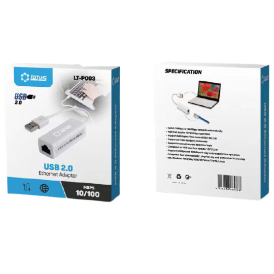 Cabo Adaptador Ethernet Usb 2.0 Lan 10/100 Mbps Lotus - LT 224/P003