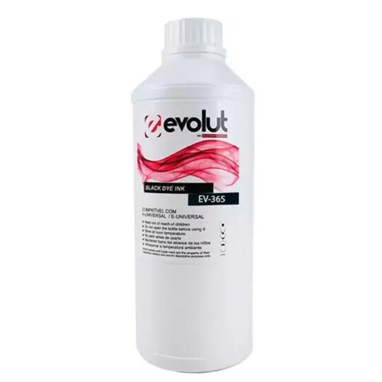 Refil Tinta Universal Preta para HP/Epson Garrafa 1 Litro EVOLUT - EV365 1L PRETA