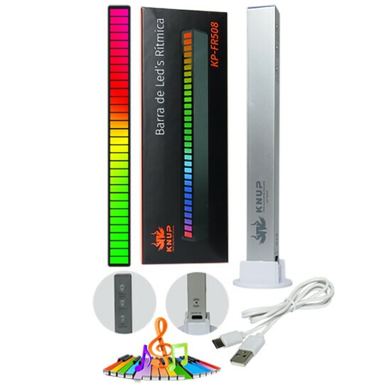 Barra Rítimica De Captação Ativadas Por Voz com Led RGB KNUP - KP-FR508