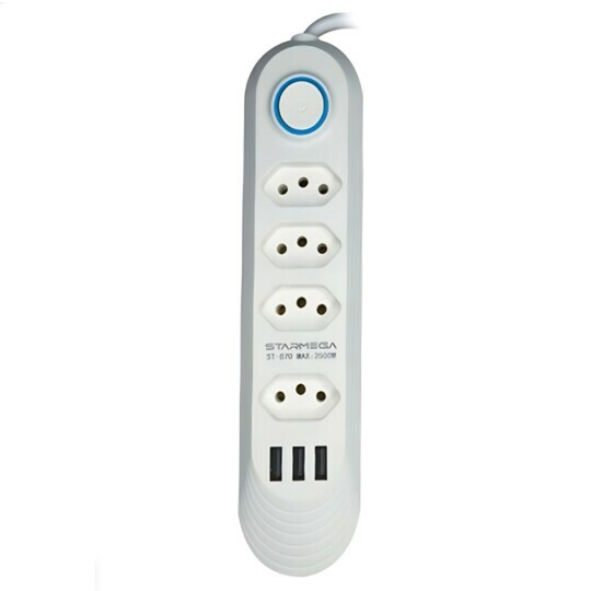Filtro de Linha Extensão 3 USB e 4 Tomadas Com Interruptor ST-870