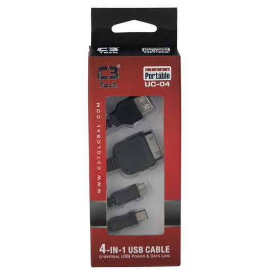 Cabo Carregador Multifuncional 4 em 1 USB + Dados C3Tech - UC-04