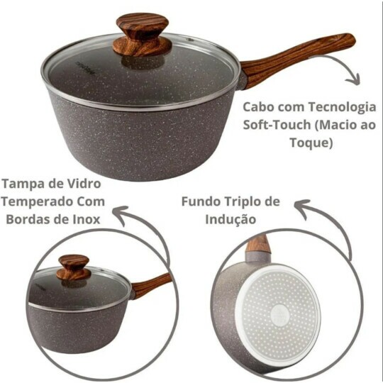 Panela Cerâmica 16 Cm Grafito Indução Mimo Style