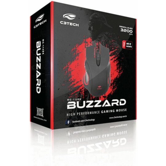 Mouse Gamer C3Tech Usb Led 3200 dpi Buzzard Preto - MG-110BK