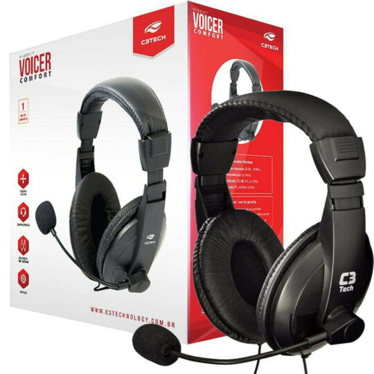 Fone de Ouvido Com Microfone Voicer Comfort C3Tech - PH-60BK