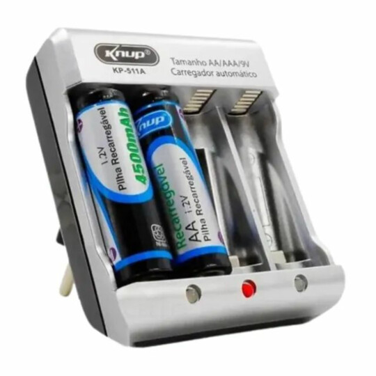 Carregador de Pilhas +2 Pilhas Recarregáveis AA Knup KP-511B