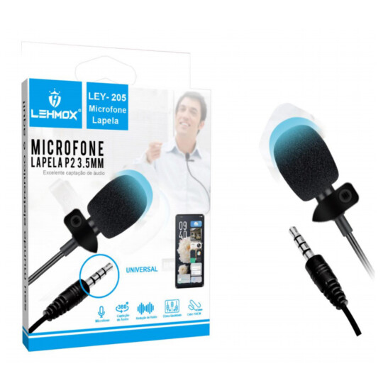 Microfone de Lapela P2 3.5mm com 1,5 Metros Lehmox - LEY-205