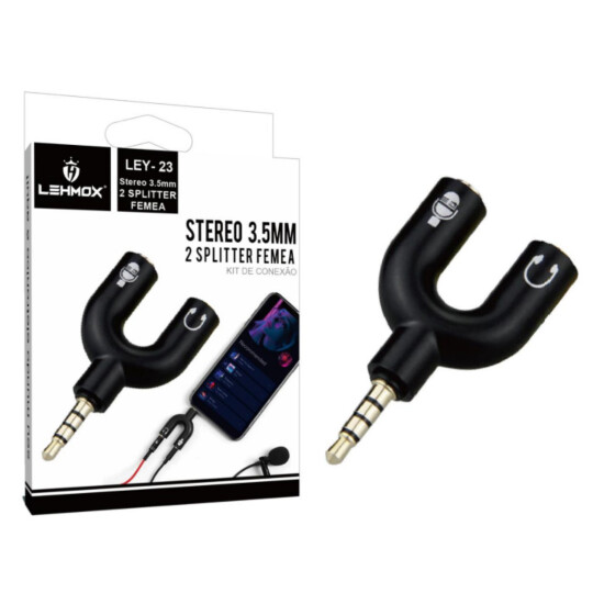 Adaptador P2 x 2P2 para Fone e Microfone Estéreo 3.5mm Lehmox - LEY-23