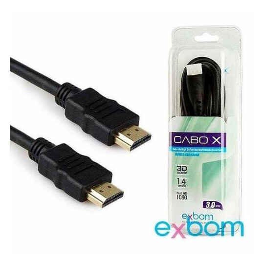 Cabo Hdmi 3 Metros Versão 1.4 Sem Malha e Filtro Od6.8 Blindado EXBOM - CBX-H30SM