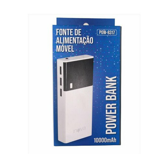 POWER BANK PORTÁTIL 10000MAH COM VISOR DE LED E 3 ENTRADAS USB INOVA - POW-8317