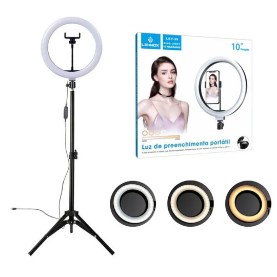 Ring Light 10 Polegadas + Tripé 2.1 metros Led Usb Led Misto LEY-39
