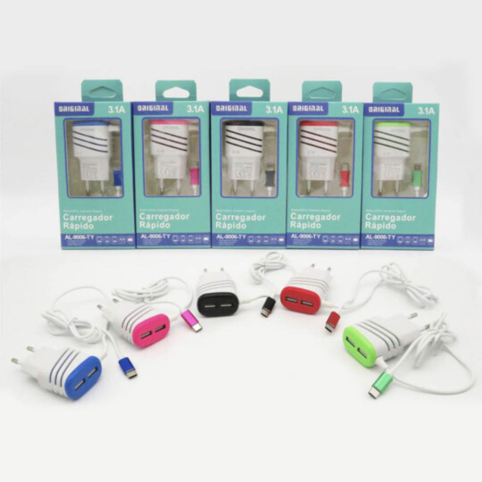 Carregador de Celular 3.1A com Cabo Type C e 2 Portas Usb - TC-09