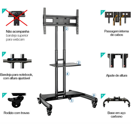 Suporte Movel Para Tvs Ate 75 Polegadas Alta Qualidade Preto