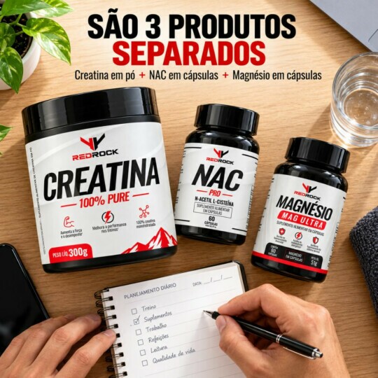 Kit Suplemento Para Treino Redrock Nac+Creatina+Magnésio