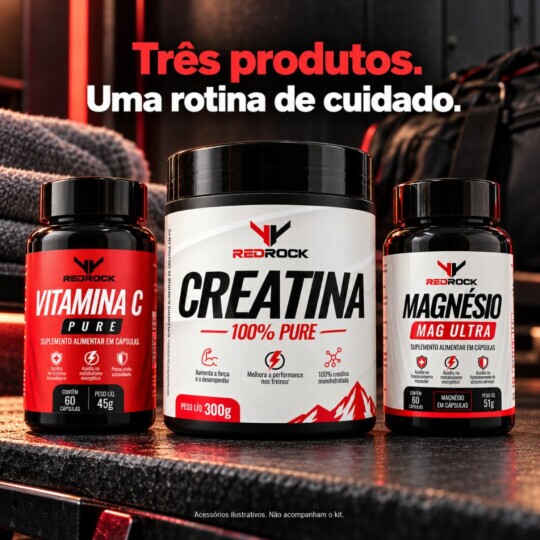 Kit Suplemento Para Saúde Redrock Creatina+Vitamina C+NAC