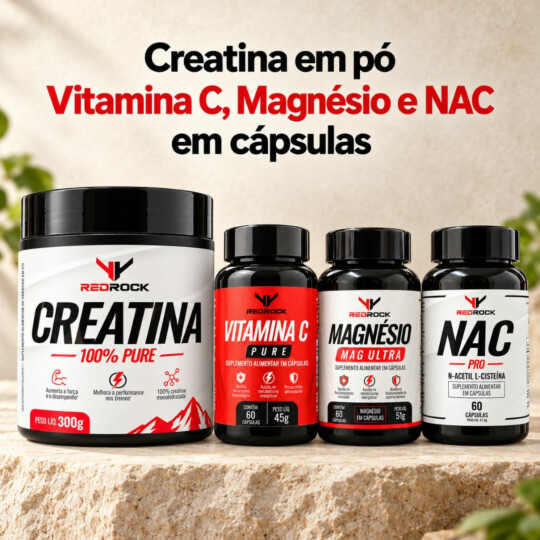 Kit Suplementos Redrock Creatina+Vitamina C+NAC+Magnésio