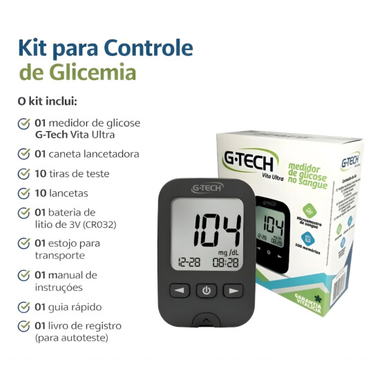 Kit Medidor de Glicose 500 Memorias + 60 Tiras de Teste