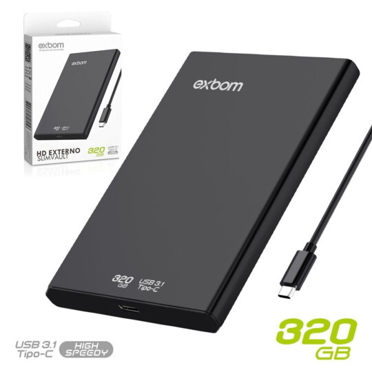 HD Externo 320GB 2.5 Pol. Interface USB-C Exbom - HDE-S3GA