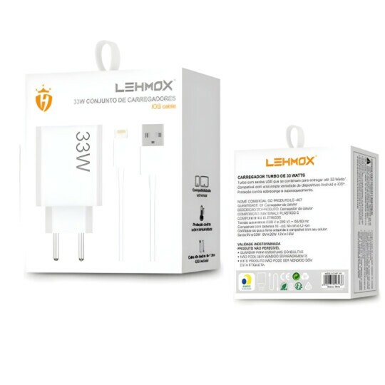 Carregador Turbo 33W PD USB Lightining 1M LEHMOX - LE-407IOS