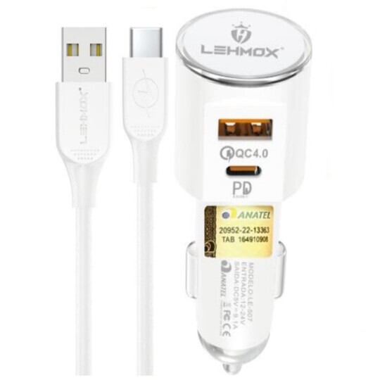 Carregador Veicular 30w Entrada USB e Type-C LEHMOX - LE-507-4