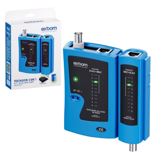 Testador de Cabos Profissional RJ45/RJ11 E Coaxial Exbom FEPRO-TR310