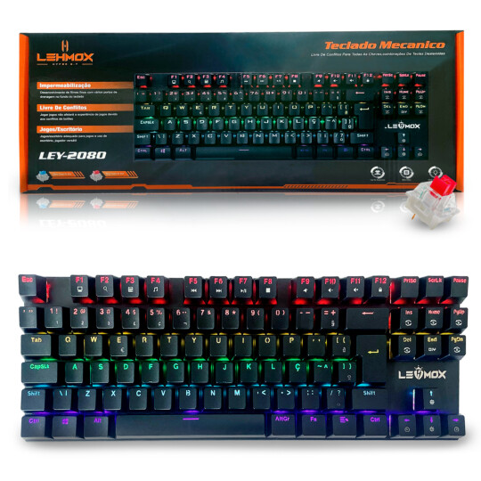 Teclado Mecânico Gamer TKL com Led RGB Switch Red LEHMOX - LEY-2080