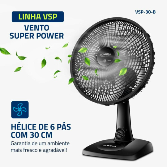 Ventilador de Mesa 30cm Super Power Mondial 60W VSP-30-B