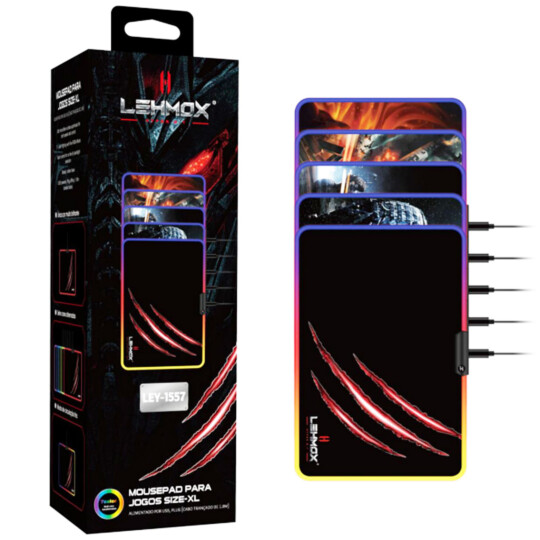 Mousepad Gamer Estampado com Led RGB 350x240mm Lehmox - LEY-1557