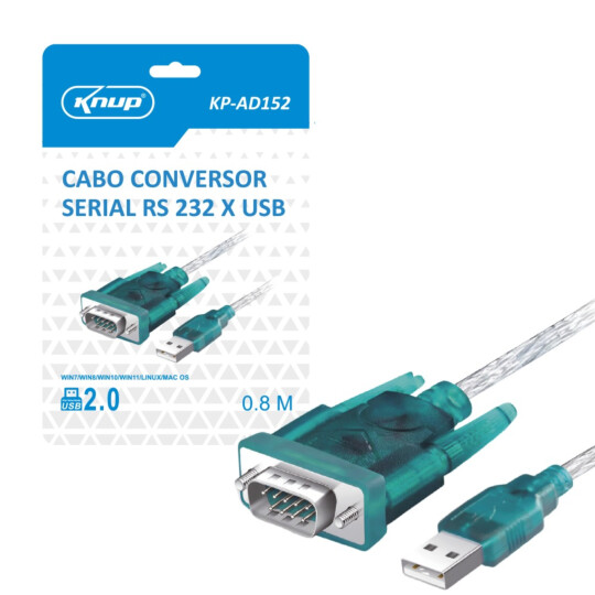 Cabo Conversor Serial RS232 x Usb 2.0 KNUP - KP-AD152
