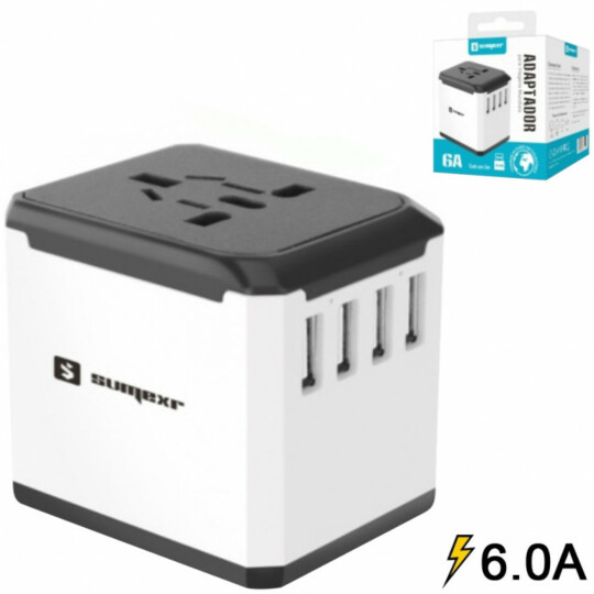 Adaptador Universal de Tomada com 4 Entradas Usb 6.0A Sumexr - SX-ZH3