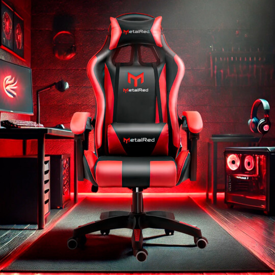 Cadeira Gamer Aurora MetalRed M1 Preta/Vermelha c/ Almofadas